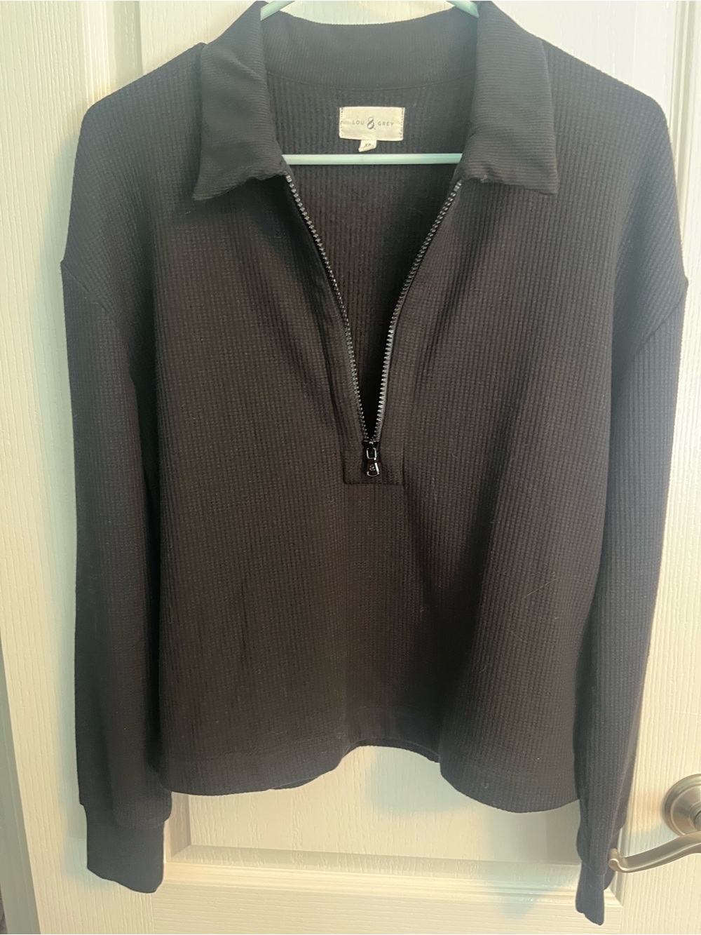 Lou & Grey Black Waffle-Knit Zip-Up